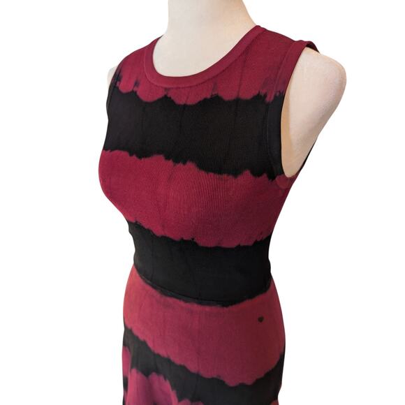 Karen Millen Ribbed Tie Dye Fit and Flare Red Striped Bodycon Mini Dress XS - Picture 4 of 5